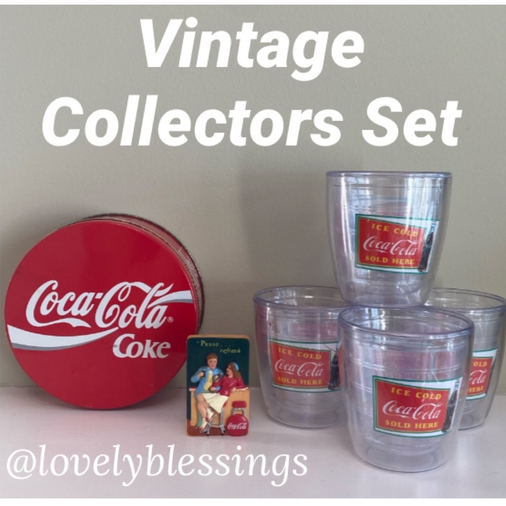 Coca Cola Collectors Set Vintage Coca Cola Tin Acrylic Tumblers Glasses Magnet